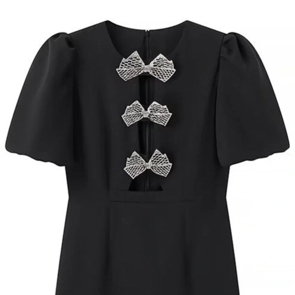 BLACK BOW DETAIL MINI DRESS - Picture 5 of 11